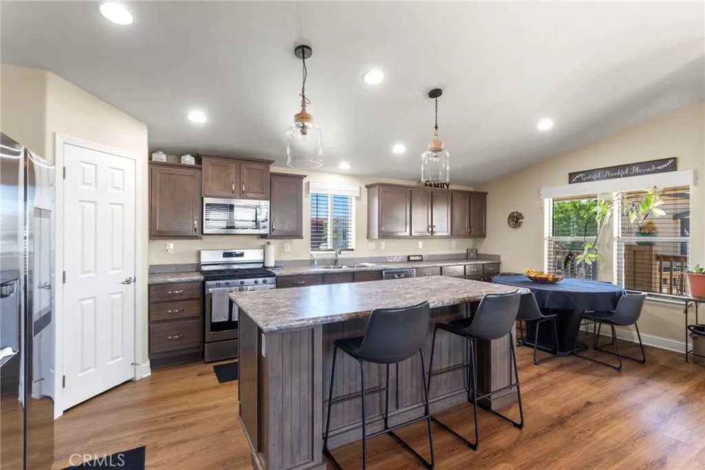 Kitchen with large island and bar seating