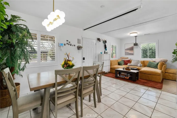 Shows old tile flooring.