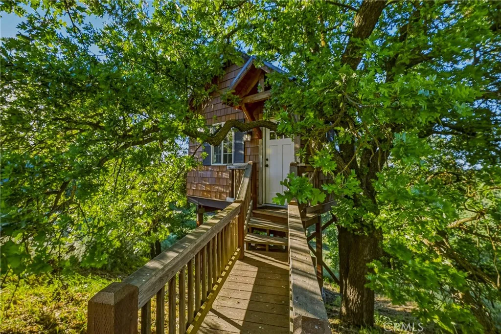 Walkway out to the storybook treehouse perched between Valley Oaks