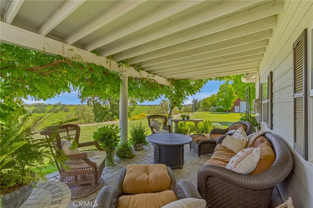 Covered outdoor living space for BBQ & family time by the fire