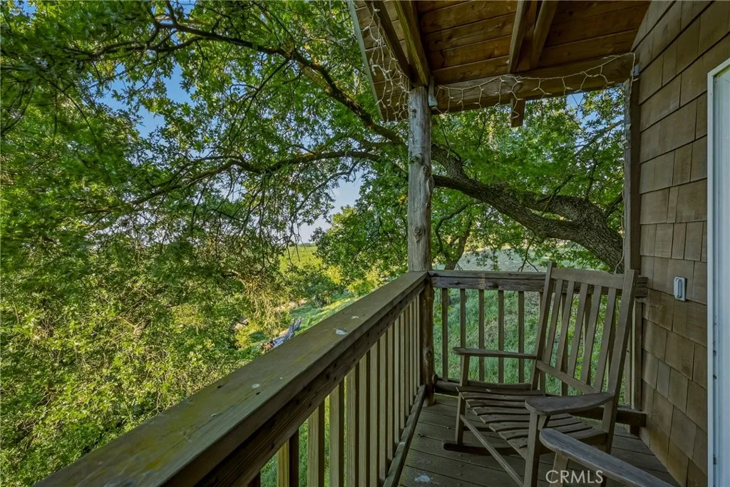 Storybook treehouse deck up in the Valley Oak branches