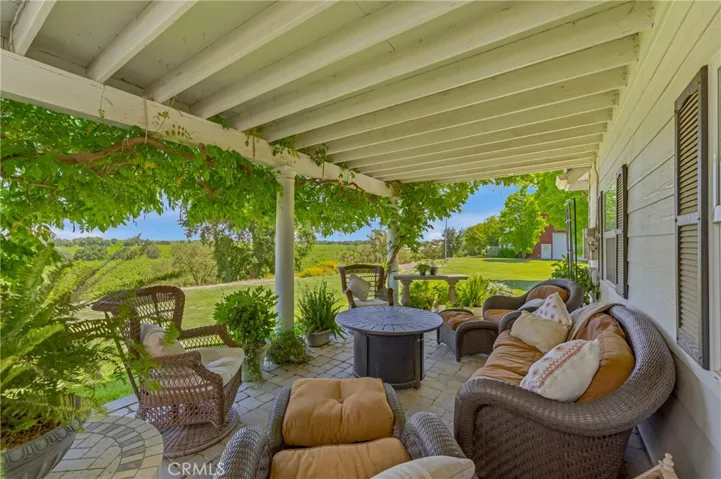 Covered outdoor living space for BBQ & family time by the fire