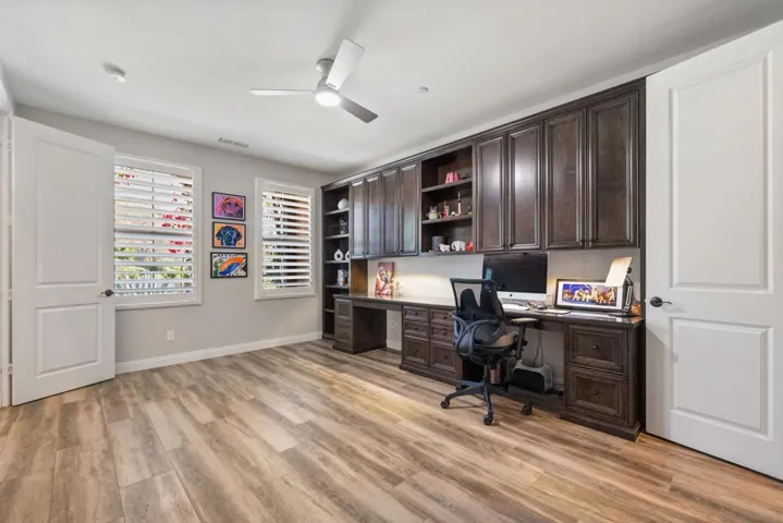 Dedicated office with built in cabinetry