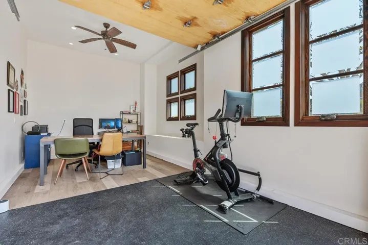 Garage used as office gym inside
