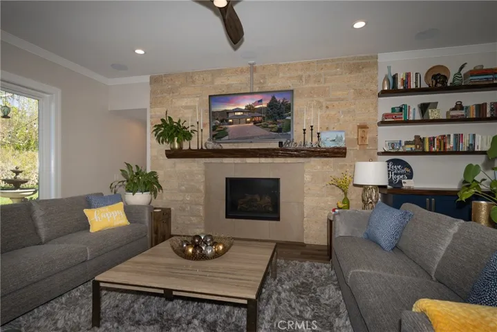 Living room fireplace view