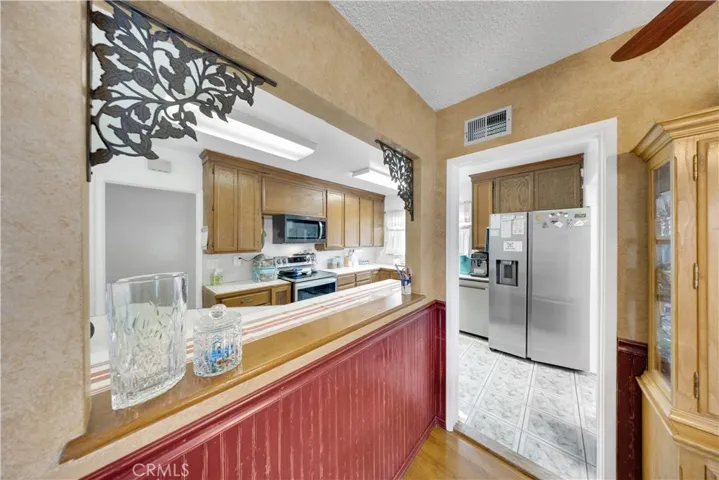 Look into the kitchen  from the dining room