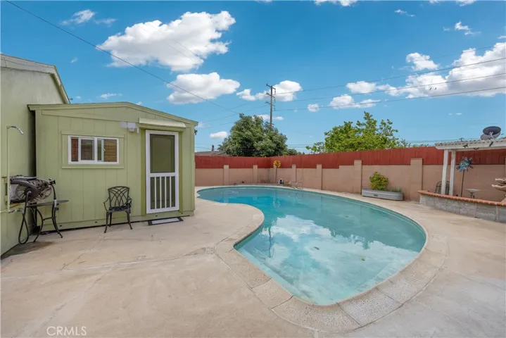Sparking Pool  outdoor shower. 10x16 Tough shed used as office