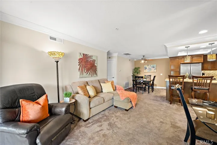 Living room open to dining room and kitchen