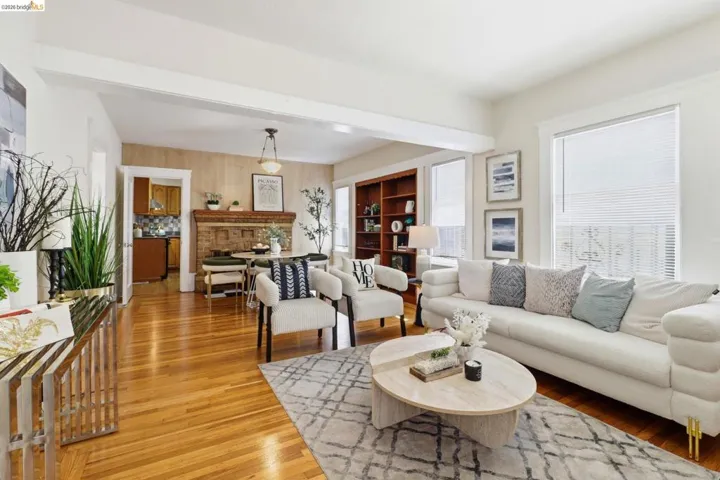 Living area featuring hardwood / wood-style flooring and a fireplace