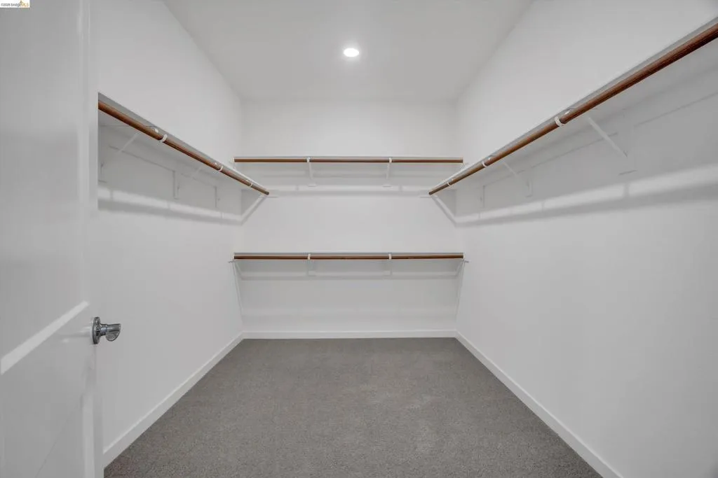 Walk in closet with light carpet