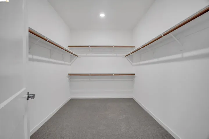 Walk in closet with light carpet