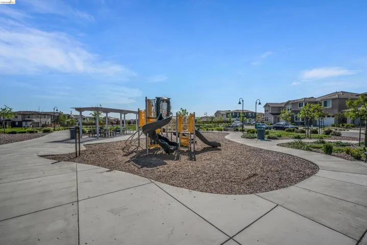 Communal playground featuring a residential view