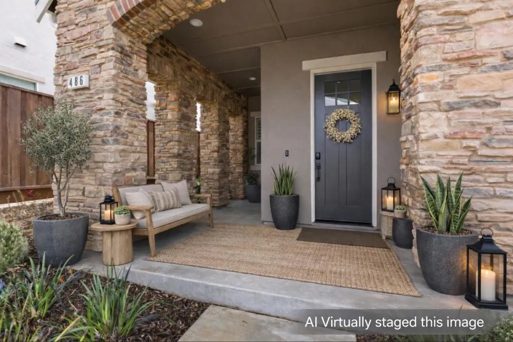 A spacious front patio designed with a partial wraparound-offers the perfect setting to relax.