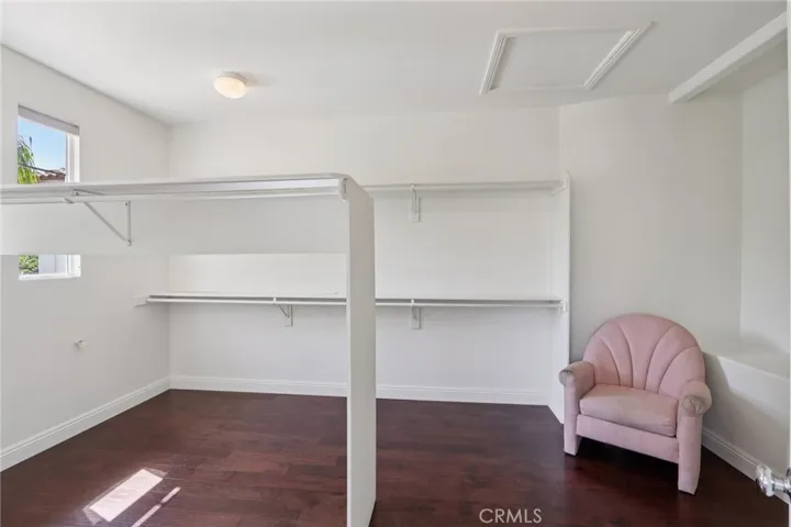 Large walk-in closet with generous storage and organized hanging space