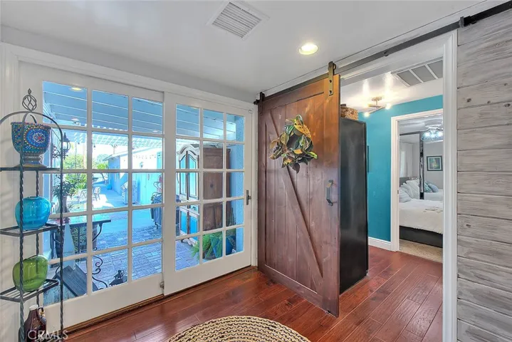backyard entry, different angle showing barn door