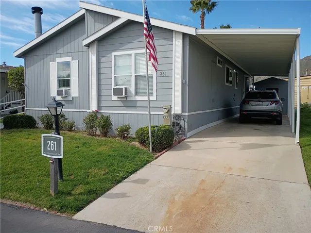 front view with long driveway