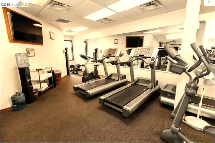 Exercise room with a drop ceiling
