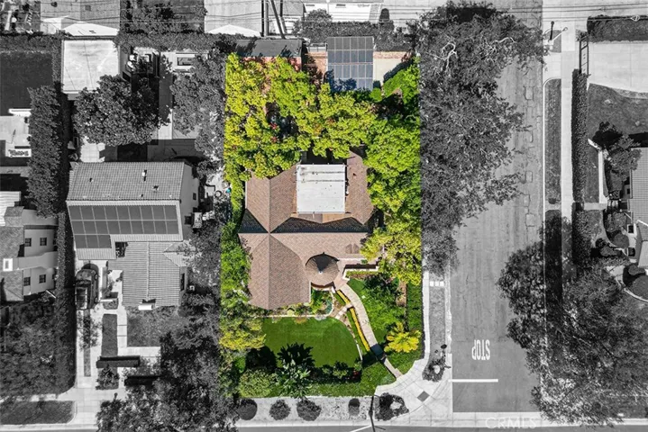 Aerial shot of the home on the corner.