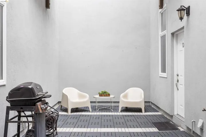 View of patio with area for grilling