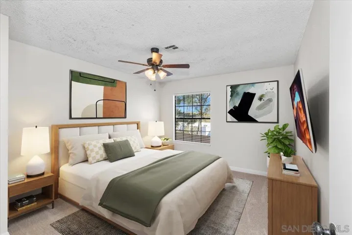 Spacious bedroom - virtually staged to scale