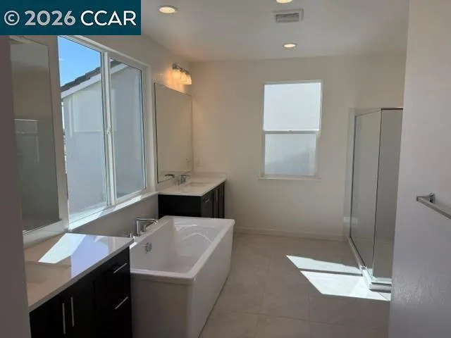 Primary bath with dual vanities