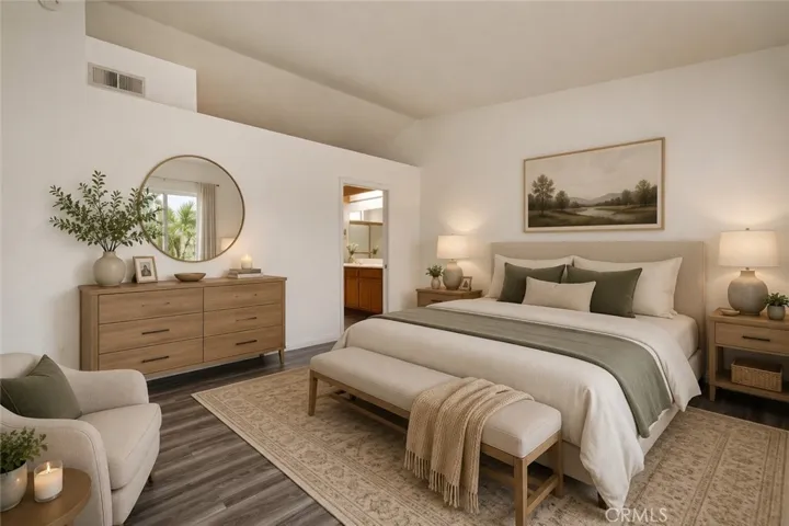 Primary bedroom staged