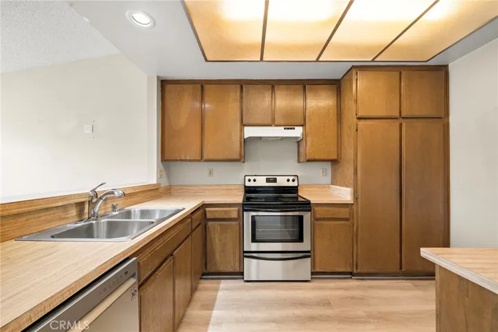 Kitchen has ample storage space.