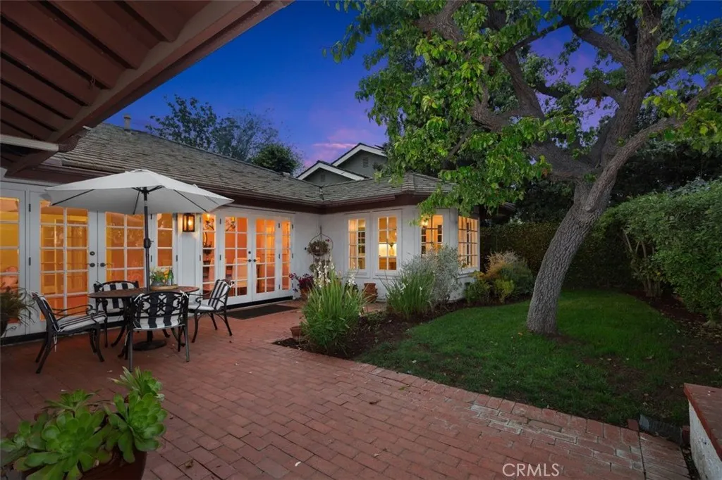 Rear patio at night.