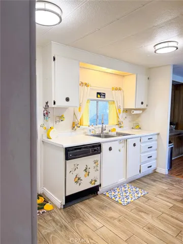 Kitchen sink and dishwasher and cupboards