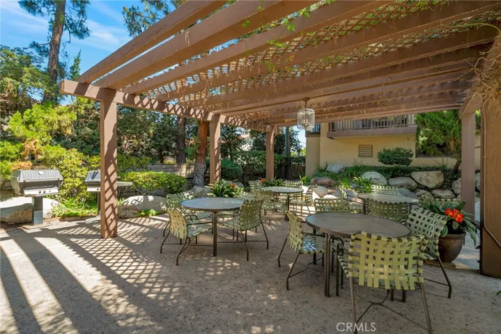 Community pool sitting area