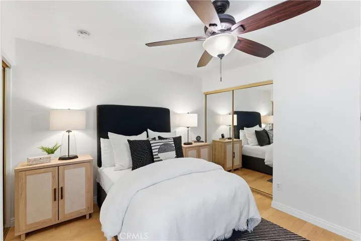 Ceiling fan and window to the front patio.