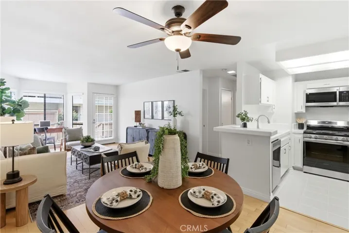 Ceiling fan in dining.