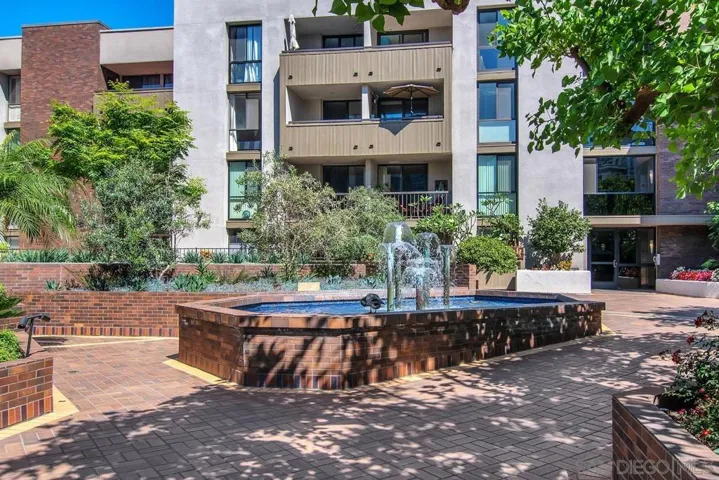One of the many water features in the landscaped courtyards at Marina Park.