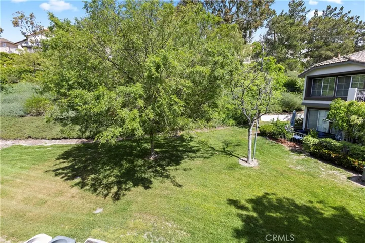 This is the view of the greenbelt from the patio. You get to enjoy the birds, mature trees, manicured hedges, and flowers.