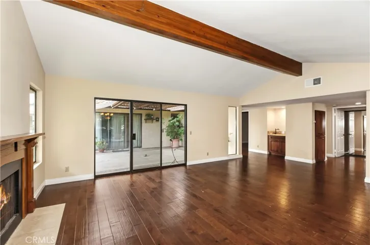 Living room with sliding doors to courtyard
