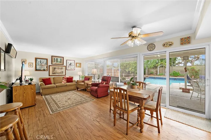 Inviting family room with a full entertainer’s wet bar