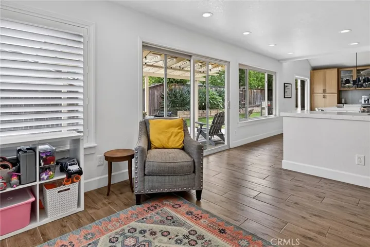 Looking at the back door and windows from the family room