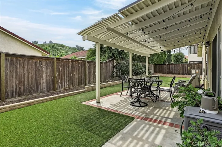 Covered patio and turf backyard

