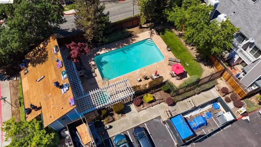 Drone / aerial view of a pool area