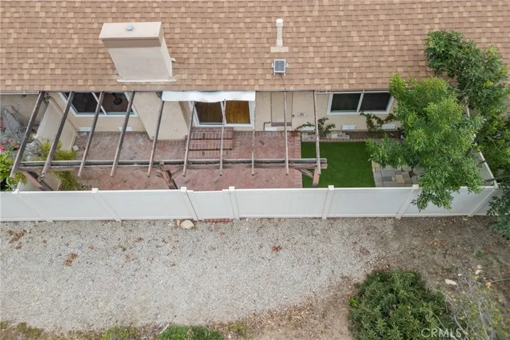 Aerial view of private backyard patio with no rear neighbors.