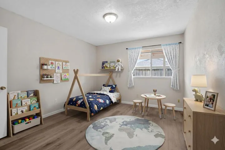 Bedroom 1 - virtual staged photography. Digitally altered.