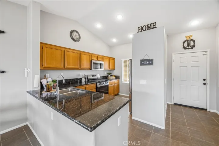 Kitchen overlooking dining and family room