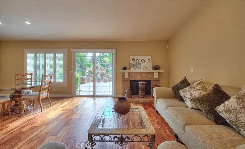 Family room with wood flooring