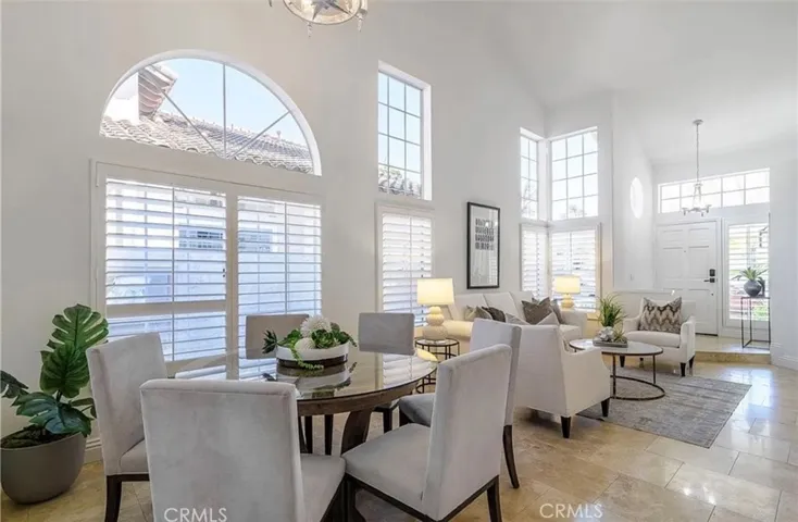 Dining room and living room create the open space concept