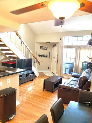 The view of the front door from the dining room.