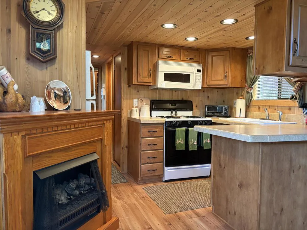Fireplace and Kitchen