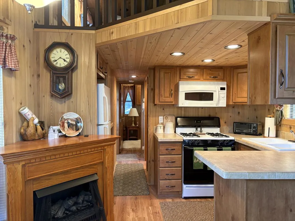 Fireplace and Kitchen