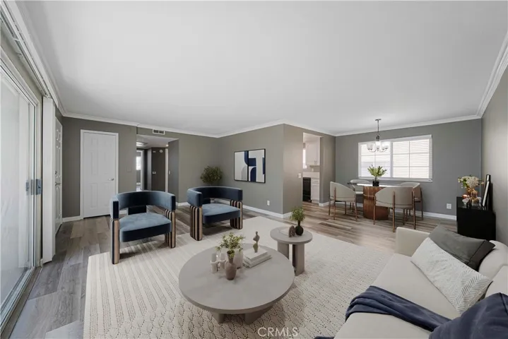 Virtually staged Living Room and Dining Area, furniture may not be to scale.