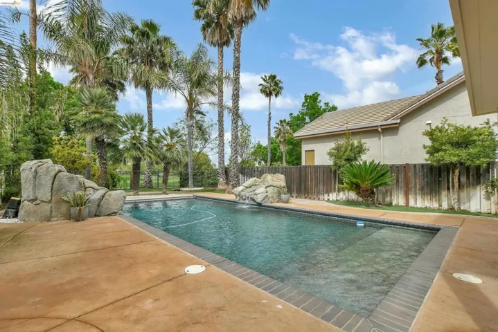 View of pool featuring patio surround and a fenced backyard