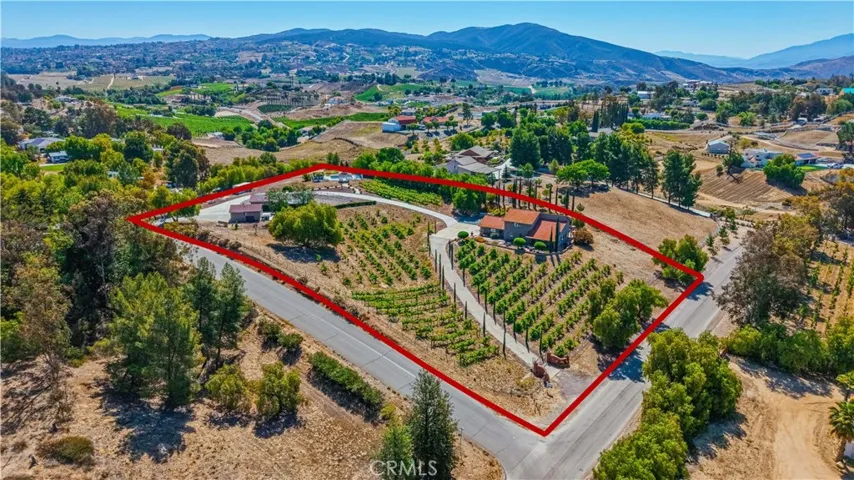 Aerial view of the 2.5 acre property with two homes